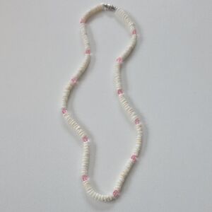 Pink and White Beaded Shell Necklace